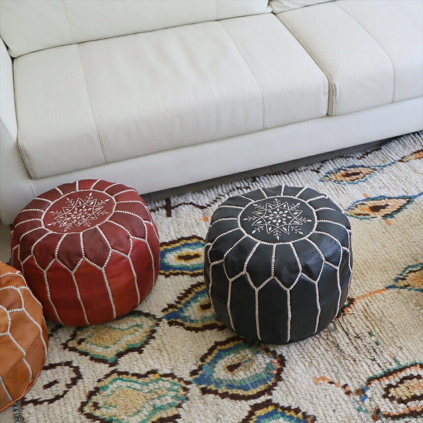楽天市場】Moroccan POUF Tan モロッコ プフφ35cm ヤギ革 マット