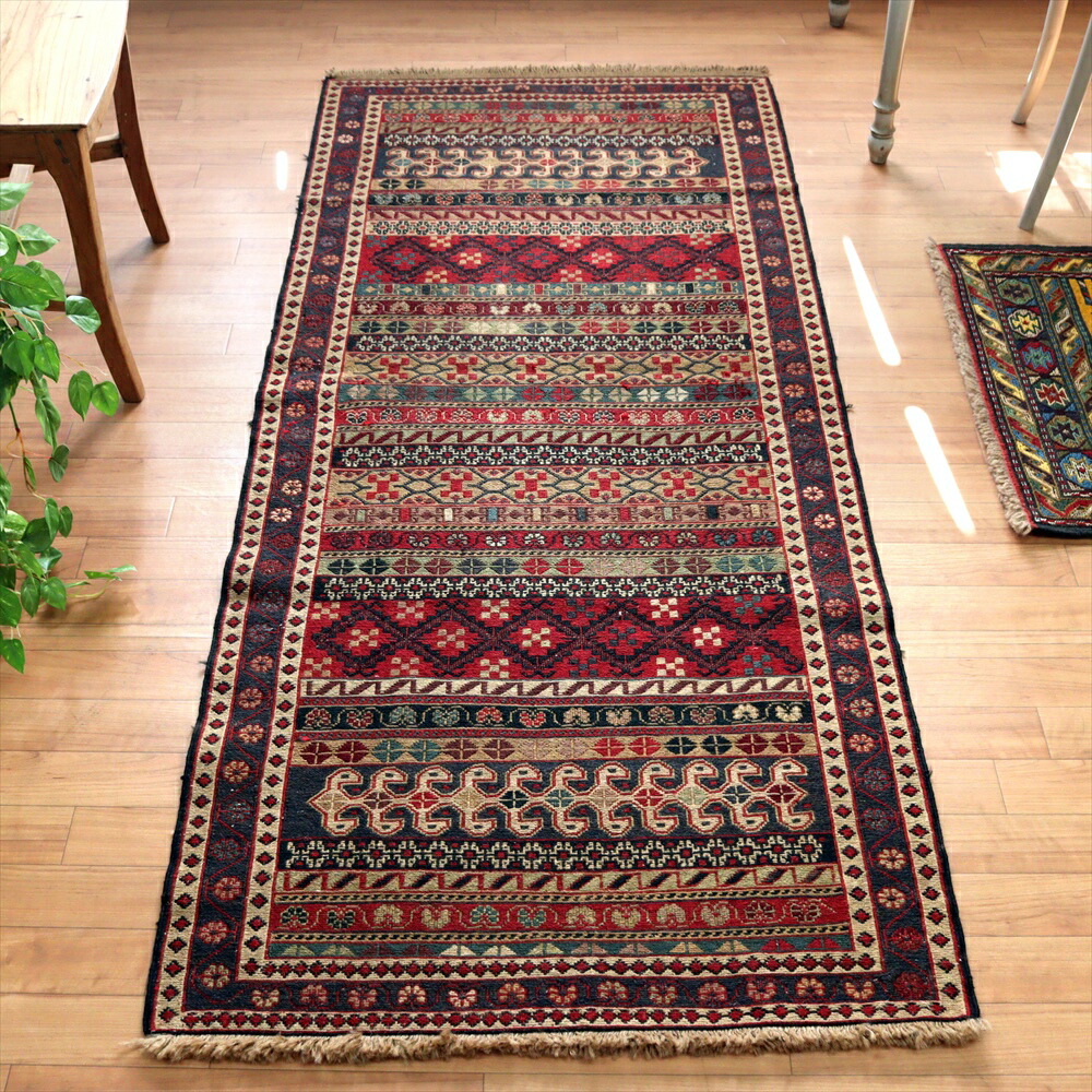 手織りペルシャ絨毯 シルジャン スマックキリム 106x64cm イラン産 玄関 新しいキリム/イラン/シャーセバン・スマック織りキリム約98×74cm