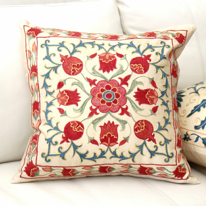 楽天市場】クッションカバー 50cm シルク スザンニ刺繍ザクロの実