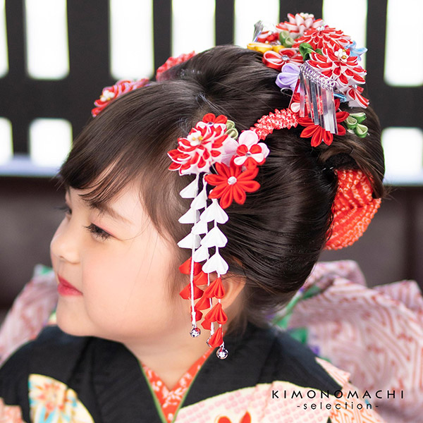 楽天市場】七五三 髪飾り 勝山かんざし ちんころ付き4点セット「赤×白