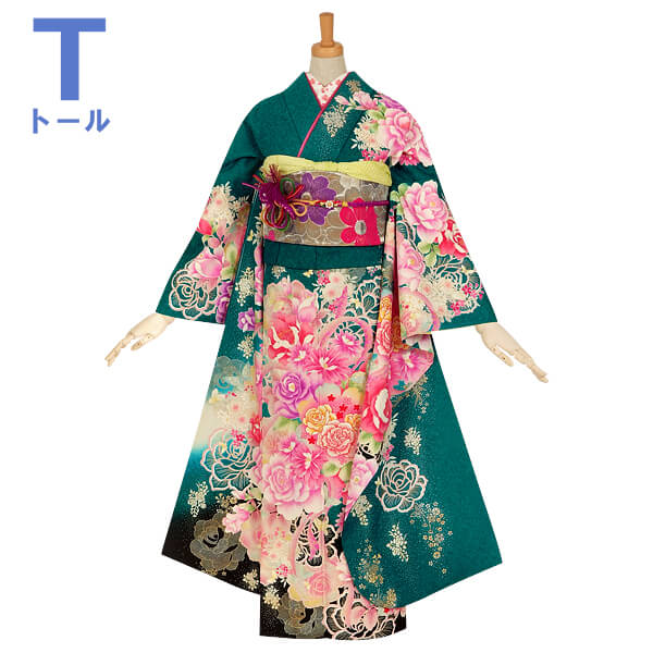 楽天市場】【成人式 振袖 レンタル】RS1117 正絹 緑 薔薇のブーケフル