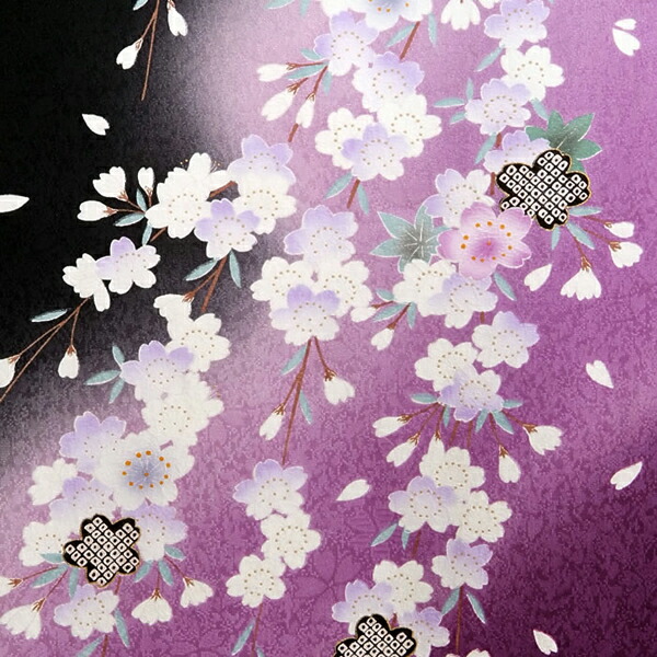 楽天市場】【成人式 振袖 レンタル】RS244 正絹 黒紫ぼかし しだれ桜に