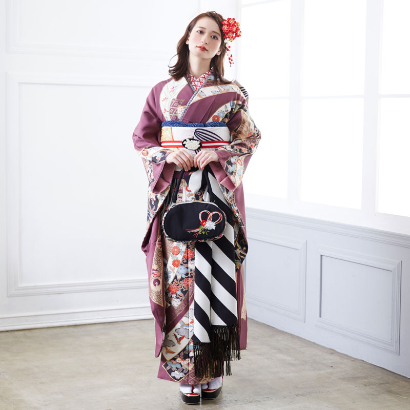 楽天市場】成人式早割クーポン10％オフ【振袖 レンタル】RS785 正絹 紫