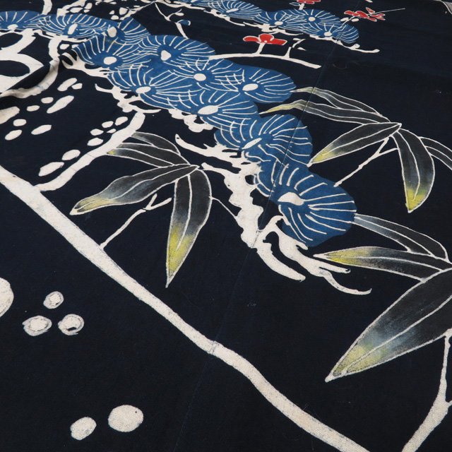 楽天市場】藍染 筒描き 筒書き つつがき 鶴 亀 松竹梅 古裂 時代布