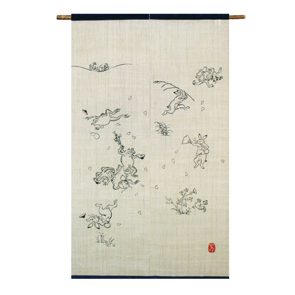 楽天市場】【送料無料】【鳥獣戯画のれん 宴 麻100％ 88×150cm】麻