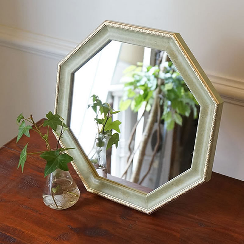 楽天市場】鏡 壁掛け ヴィンテージ 八角ミラー グリーン Mサイズ