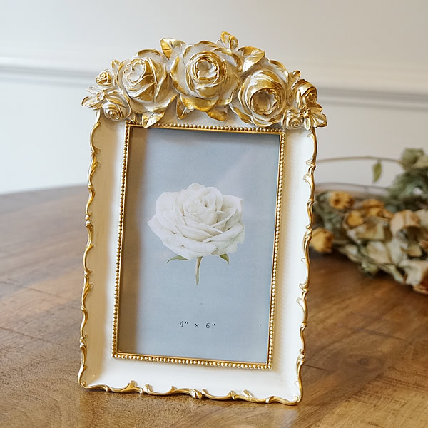 楽天市場】薔薇のフォトフレーム ローズ ホワイト ゴールド 写真立て