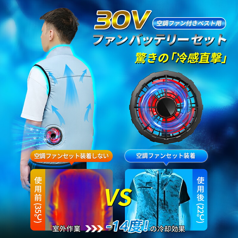 楽天市場】空調服 バッテリーファンセット ファン付きウェア 30V高電圧