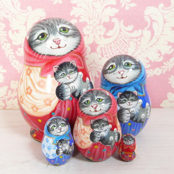 楽天市場】ロシア マトリョーシカ 猫・ミニサイズ グレー : きつねのは