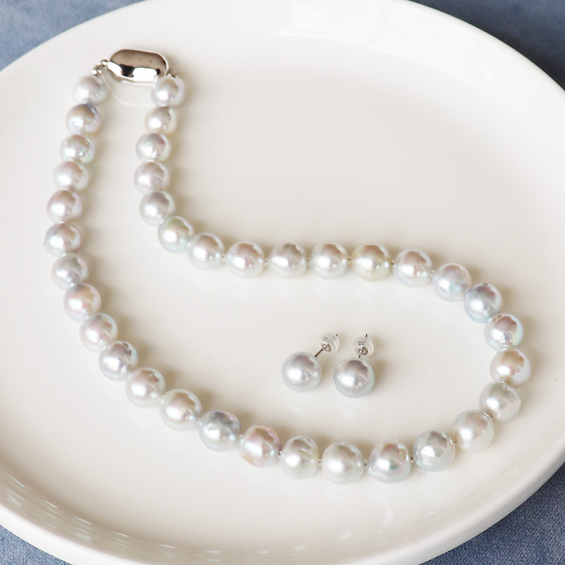 楽天市場】あこや真珠 ネックレス ピアス セット 9.5-10.0mm セミ