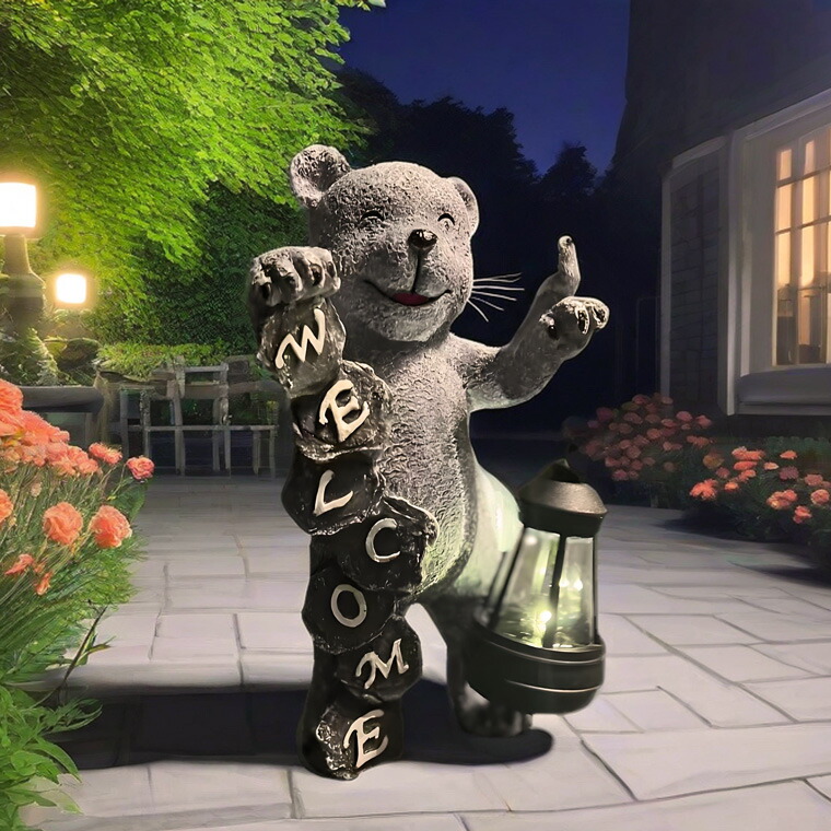 楽天市場】ウェルカムベア くまの置物 熊 クマ ランタン付き ガーデン