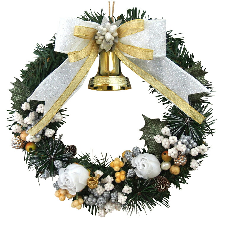 楽天市場】クリスマスリース20cm ホワイトゴールド 白色 金色 小さい