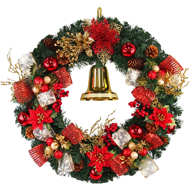 楽天市場】クリスマスリース60cmレッド 大きい 大型 玄関 店舗装飾