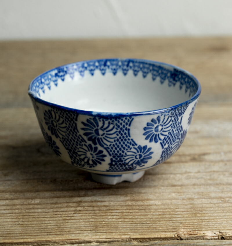 古砥部 共箱 明治初期 染付花文印深鉢 古美術 骨董