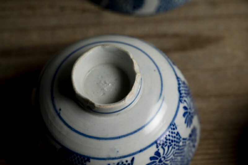 古砥部 共箱 明治初期 染付花文印深鉢 古美術 骨董 古砥部 共箱 明治