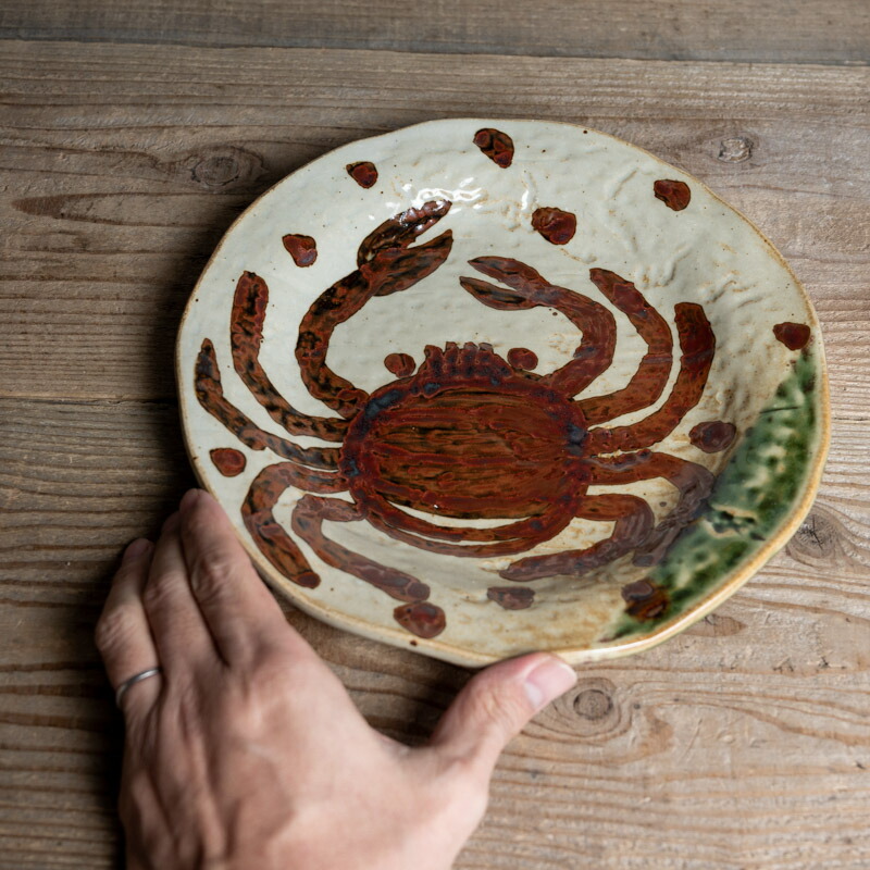 楽天市場】中古○織部焼蟹文中皿○W24.5cm / 8寸皿 / 魯山人うつし