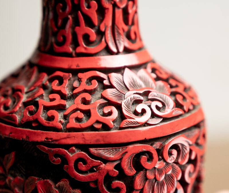 楽天市場】骨董○堆朱花文花瓶○堆朱 / 銅製 / 陰刻文 | 20世紀頃