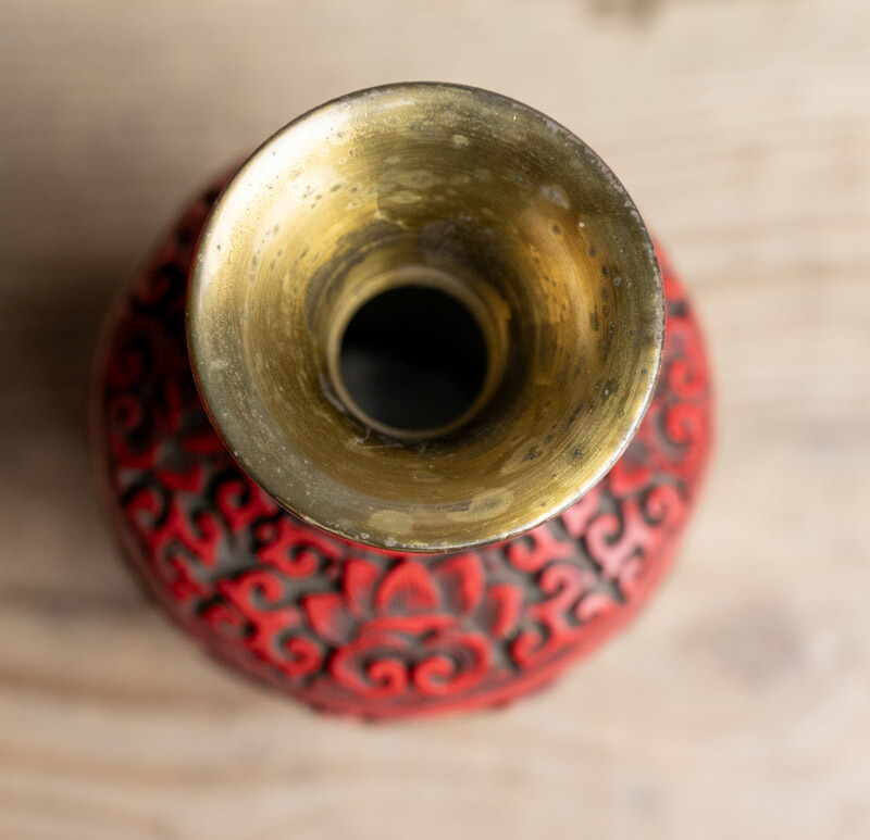 楽天市場】骨董○堆朱花文花瓶○堆朱 / 銅製 / 陰刻文 | 20世紀頃