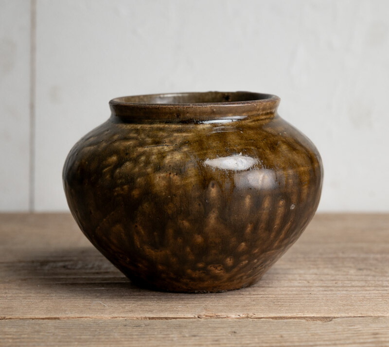 朝鮮美術 李朝 飴釉 碗口瓶 V R8031B 朝鮮美術 李朝 飴