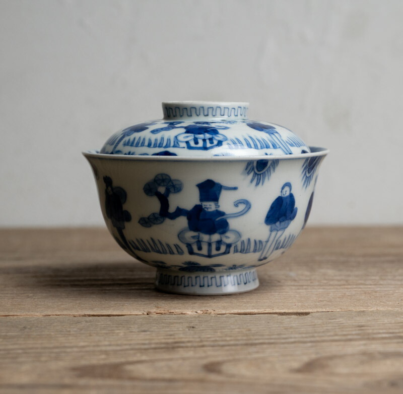 楽天市場】骨董○古伊万里染付人物文蓋付碗○ | 龍文 / 櫛高台 | 江戸