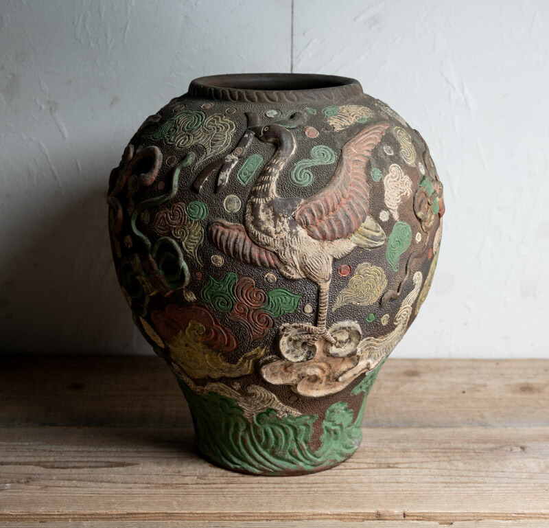楽天市場】骨董○琉球焼色絵陽刻鳳凰文大壺○浮彫 | 江戸時代頃-19世紀