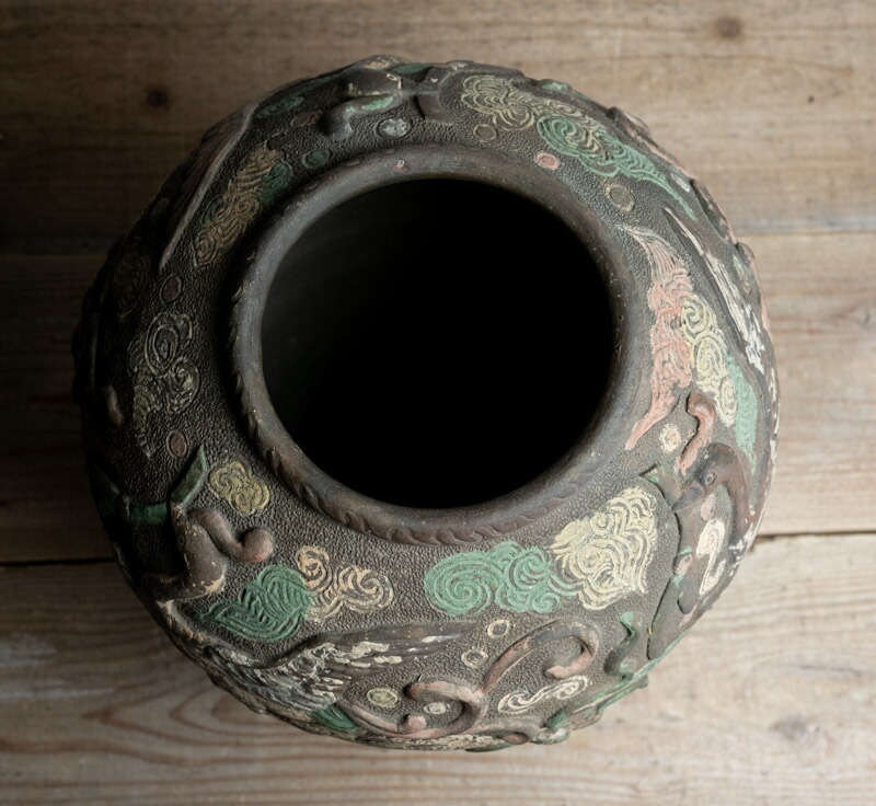 楽天市場】骨董○琉球焼色絵陽刻鳳凰文大壺○浮彫 | 江戸時代頃-19世紀