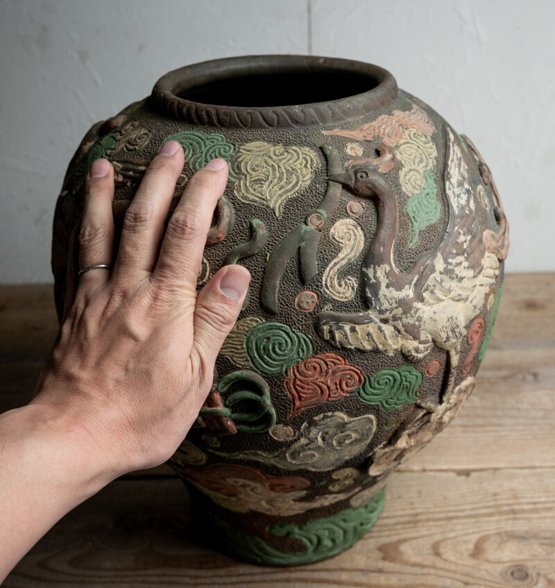 楽天市場】骨董○琉球焼色絵陽刻鳳凰文大壺○浮彫 | 江戸時代頃-19世紀