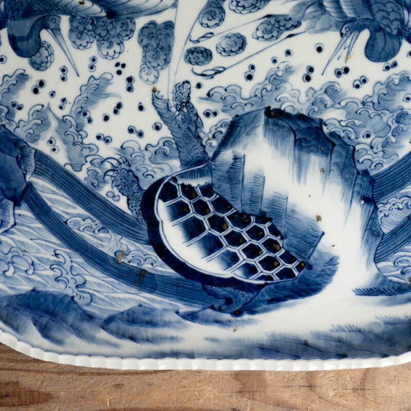 楽天市場】骨董○古伊万里染付鶴亀文四角皿○W36.5cm大型皿 | 江戸後期