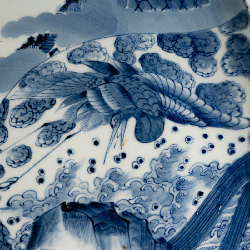 楽天市場】骨董○古伊万里染付鶴亀文四角皿○W36.5cm大型皿 | 江戸後期