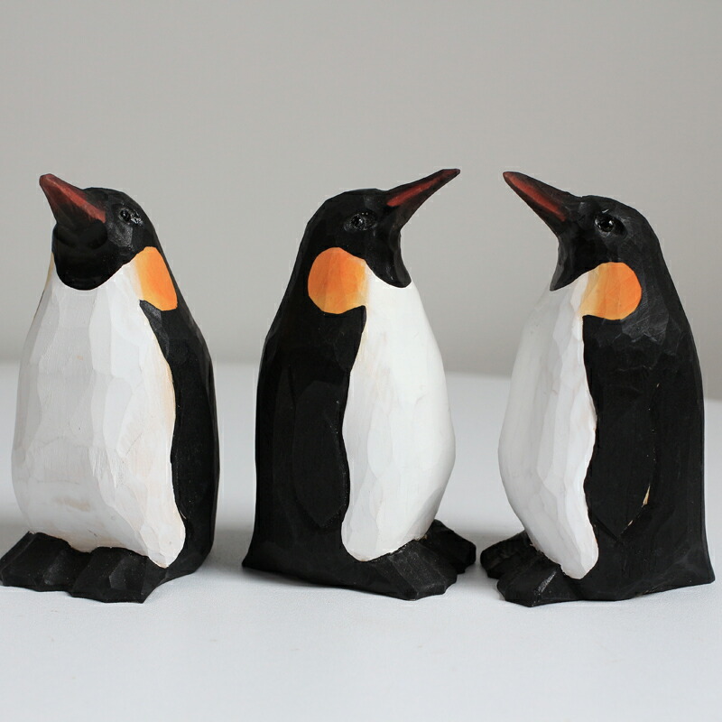 楽天市場】木彫りペンギン 手彫り木製ペンギン3体セット｜天然木