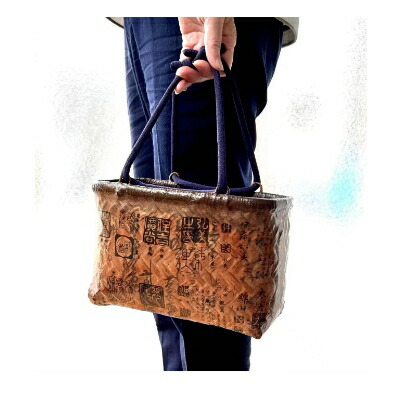 楽天市場】一閑張りかごバッグ 文字柄 日本伝統工芸品 柿渋 手作り