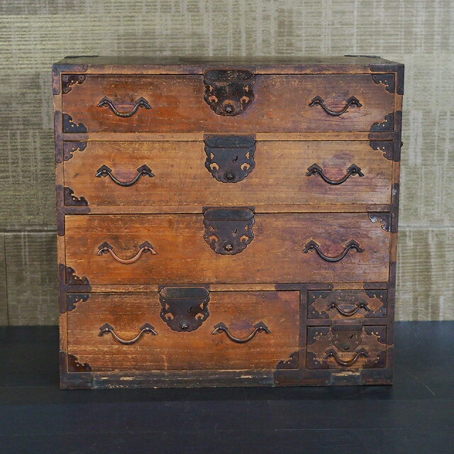 書道 机 ミニ箪笥 骨董 アンティーク①引き出し3段 書道 机 ミニ箪笥