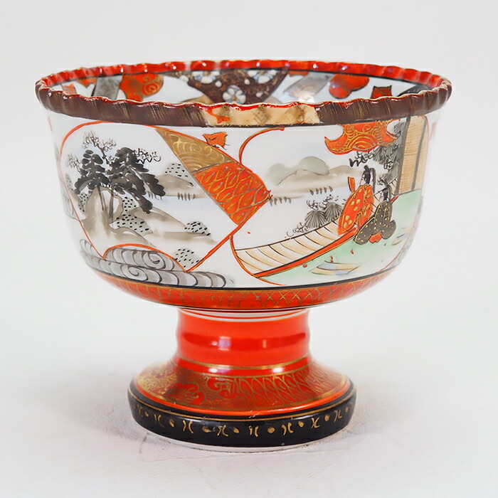 楽天市場】0081 扇文様 花鳥波文 盃洗 江戸時代 九谷焼 金襴手 手描き