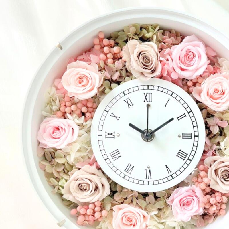楽天市場】プリザーブドフラワー アンティークピンクベージュ 時計