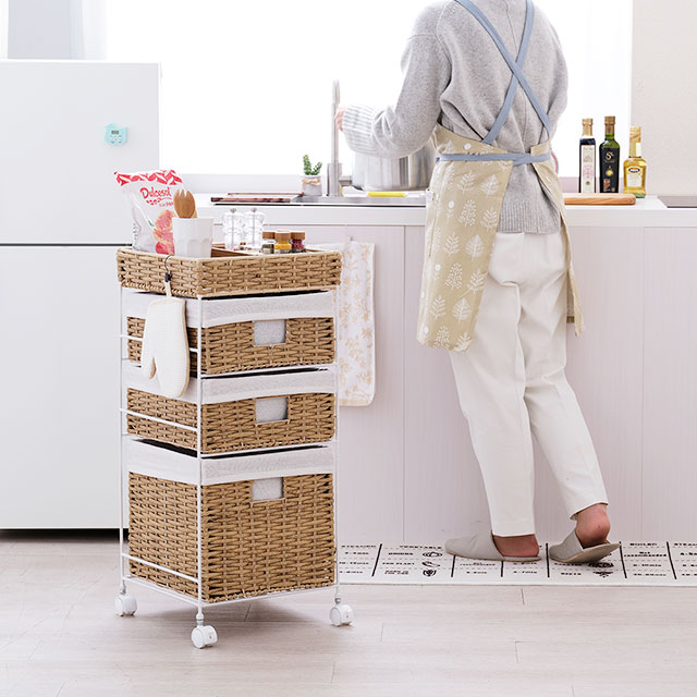 楽天市場】サニタリー 収納 棚 3段 幅35 ランドリー収納 ラタン