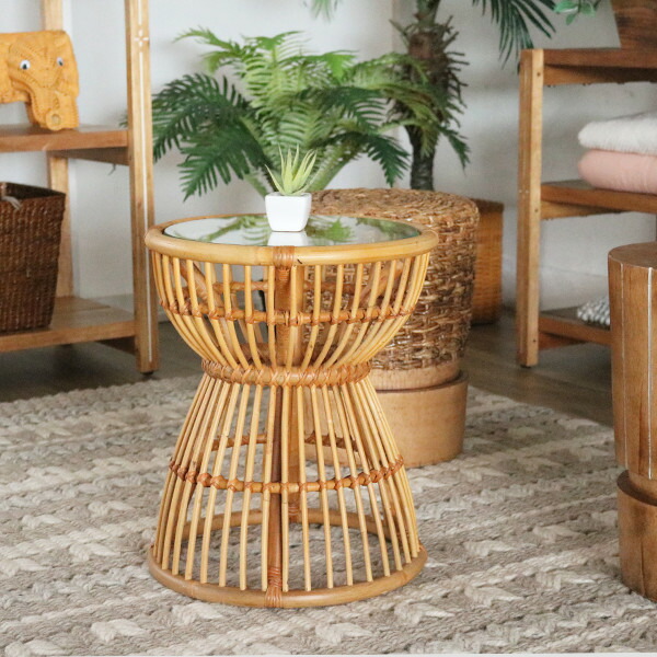 楽天市場】サイドテーブル コーヒーテーブル ガラス ラタン ソファ横