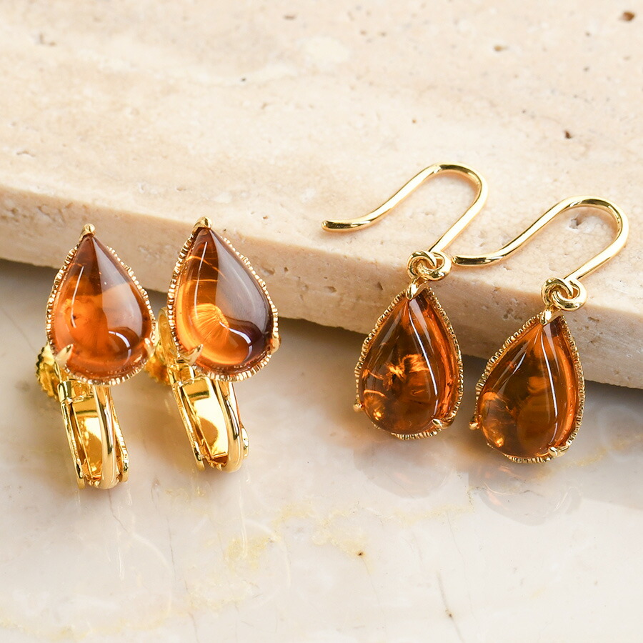 楽天市場】碌山 ドロップ アンバー ピアス イヤリング つややかな琥珀