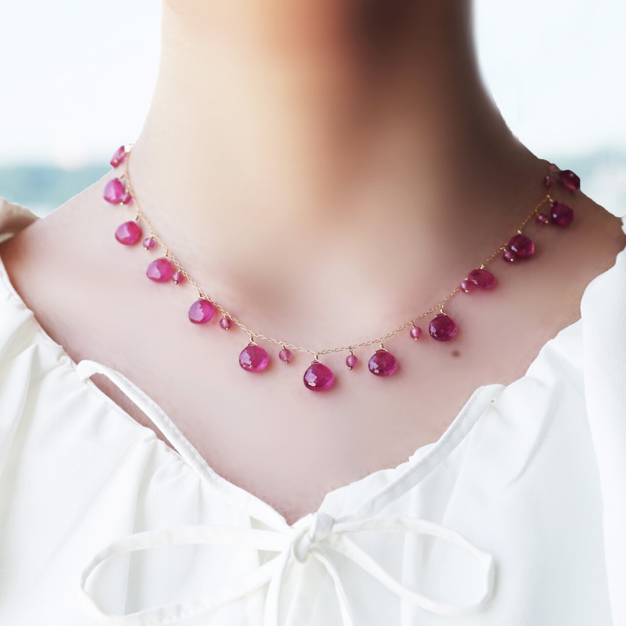 楽天市場】K18極上ルビーマロンカットによるビブネックレス ～Azalea