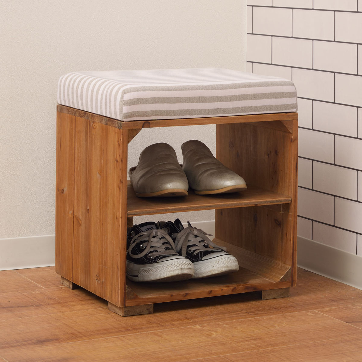 楽天市場】スツール 木製 収納付 ラックスツール ボーダー （ 玄関