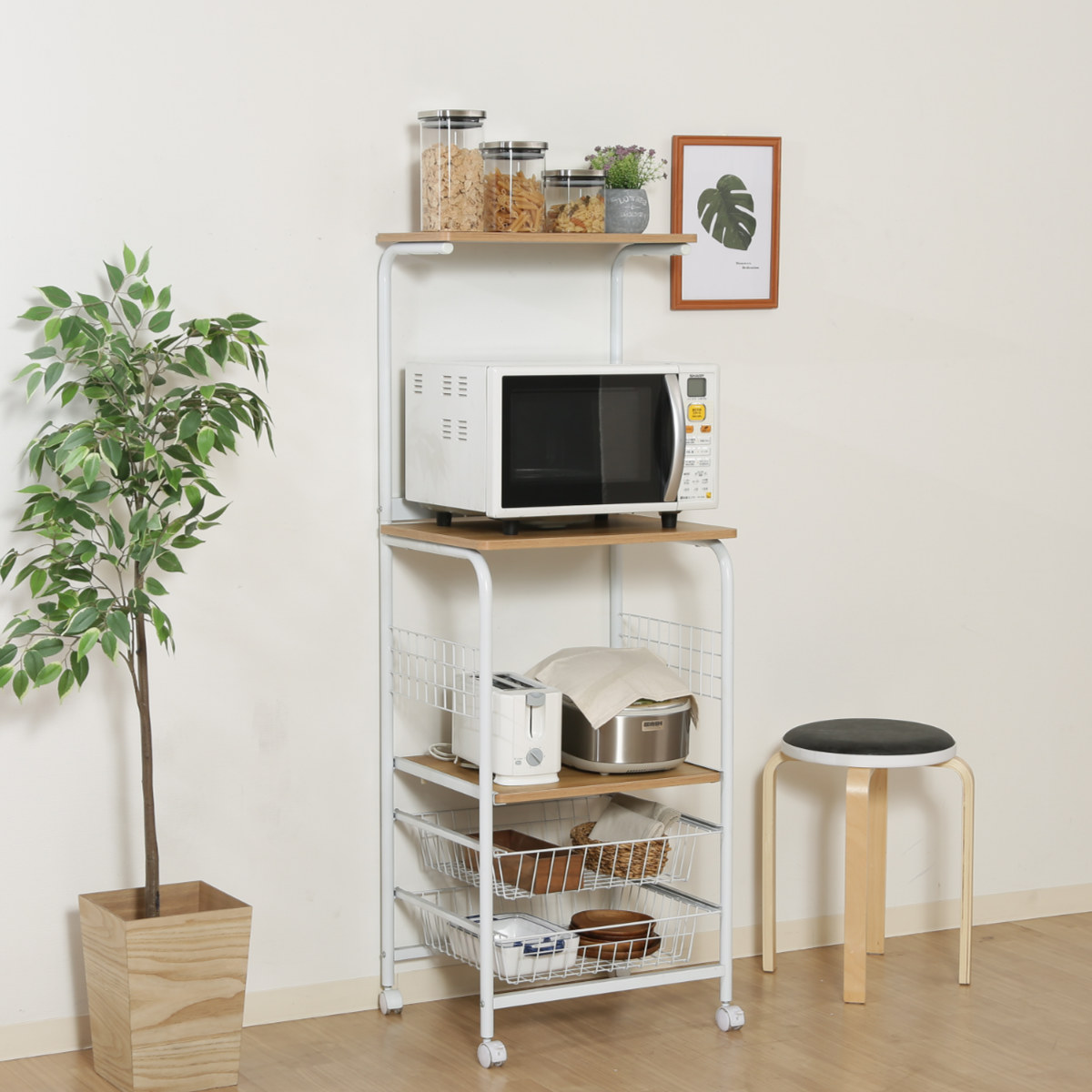 楽天市場】レンジラック 幅51.5cm ハイタイプ キャスター付 スチール製