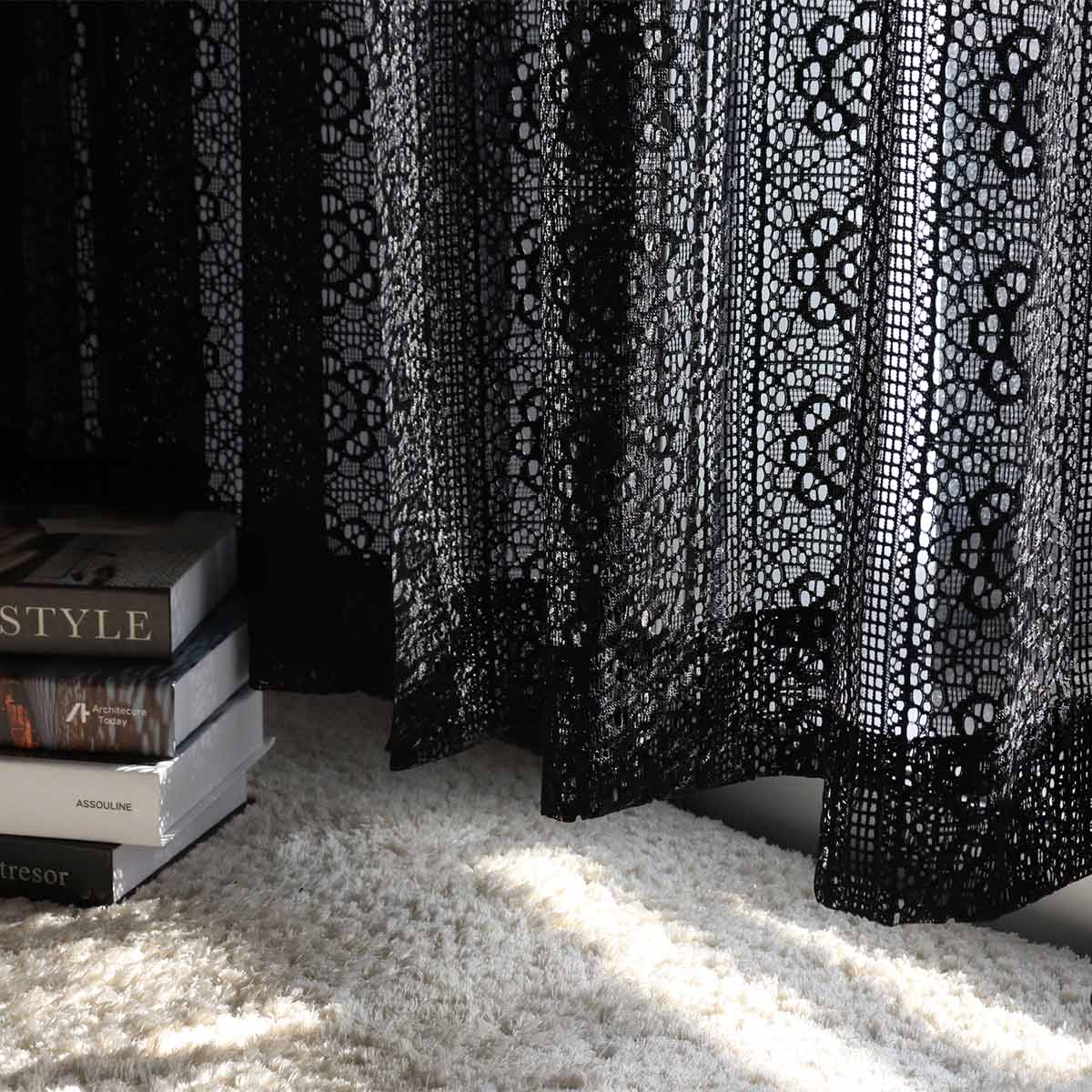 楽天市場】レースカーテン ブラックレース 100×88〜148cm 2枚組