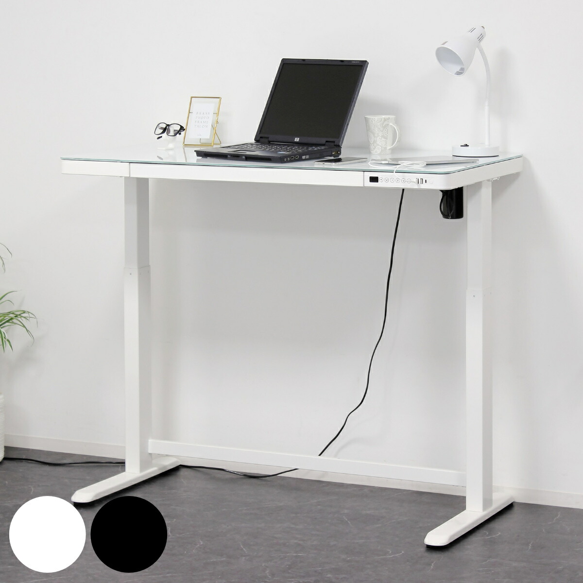 楽天市場】電動昇降式デスク 幅120cm メモリー機能付 ガラス天板