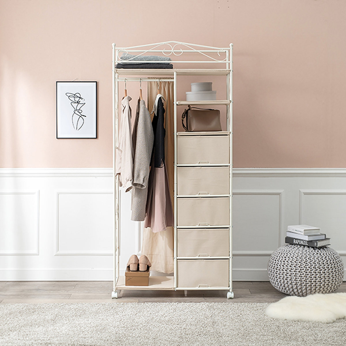 楽天市場】ハンガーラック カーテン付 ロートアイアン 姫系 収納