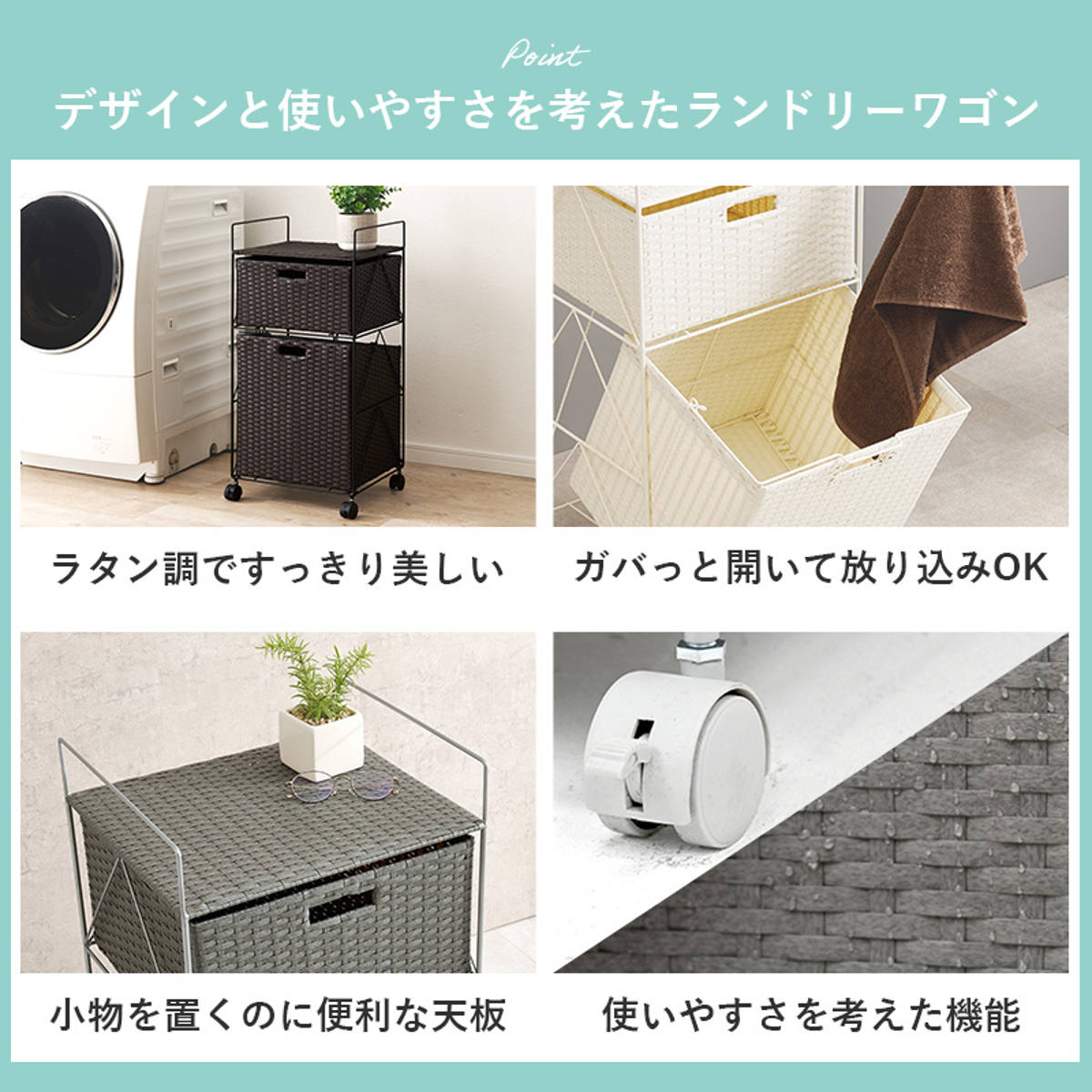 楽天市場】ランドリーワゴン 幅40cm 2段 引き出し キャスター付 完成品