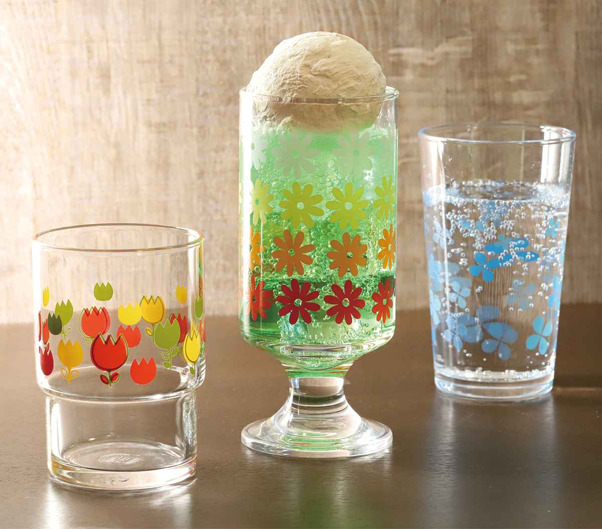 楽天市場】ステムグラス 285ml 昭和のプリントグラス ガラス （ 食洗機