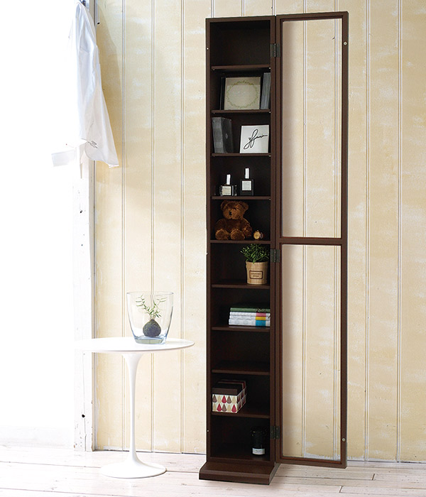 楽天市場】ディスプレイラック ガラス扉 スリムラック 本棚 CD収納 幅