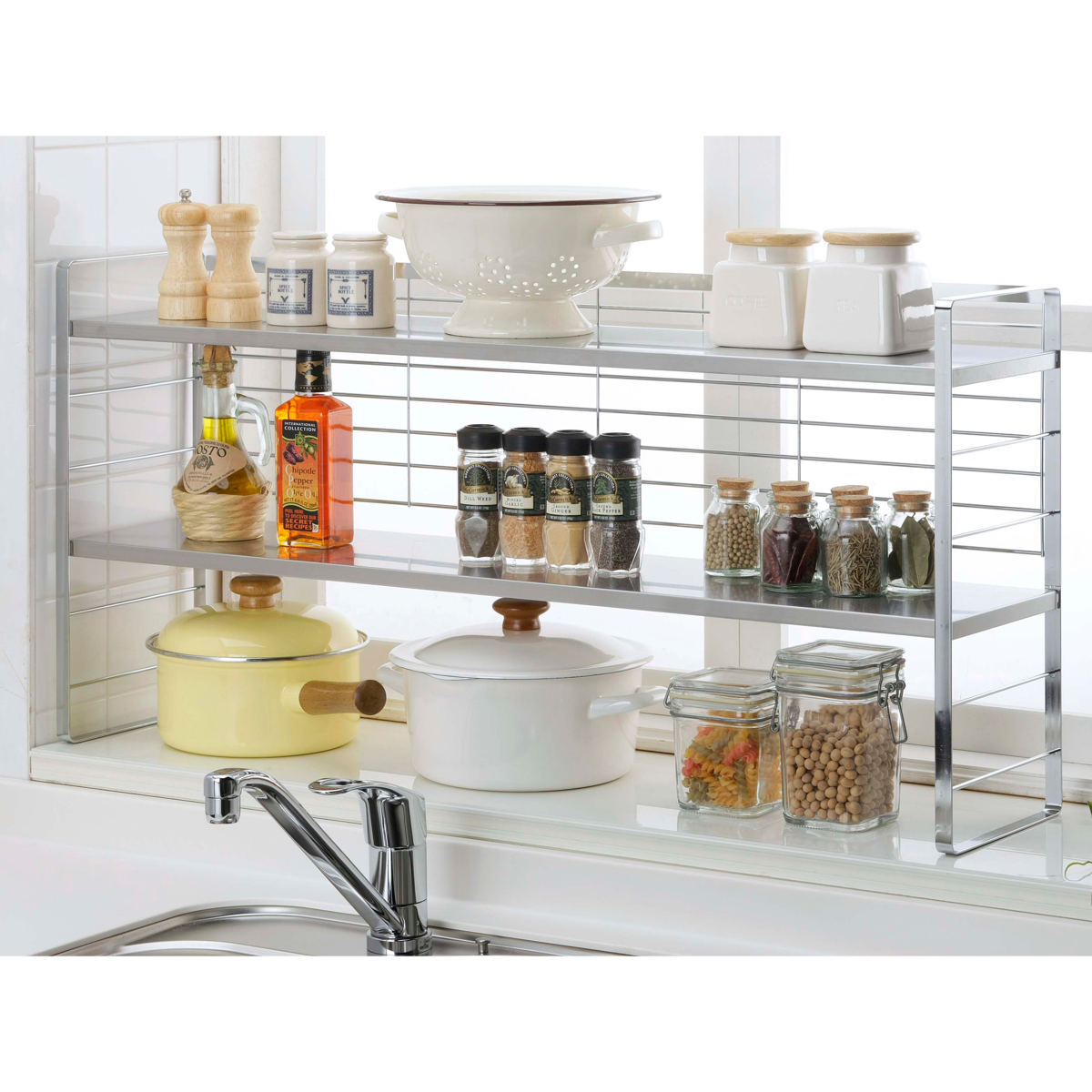 楽天市場】キッチンラック ステンレス棚の出窓シェルフ 幅88cm 日本製