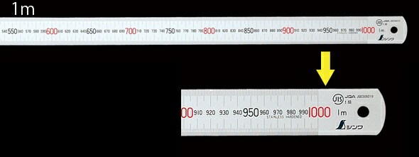 楽天市場】直尺 シルバー 1m 赤数字入 JIS 13048 ステンレス ステン