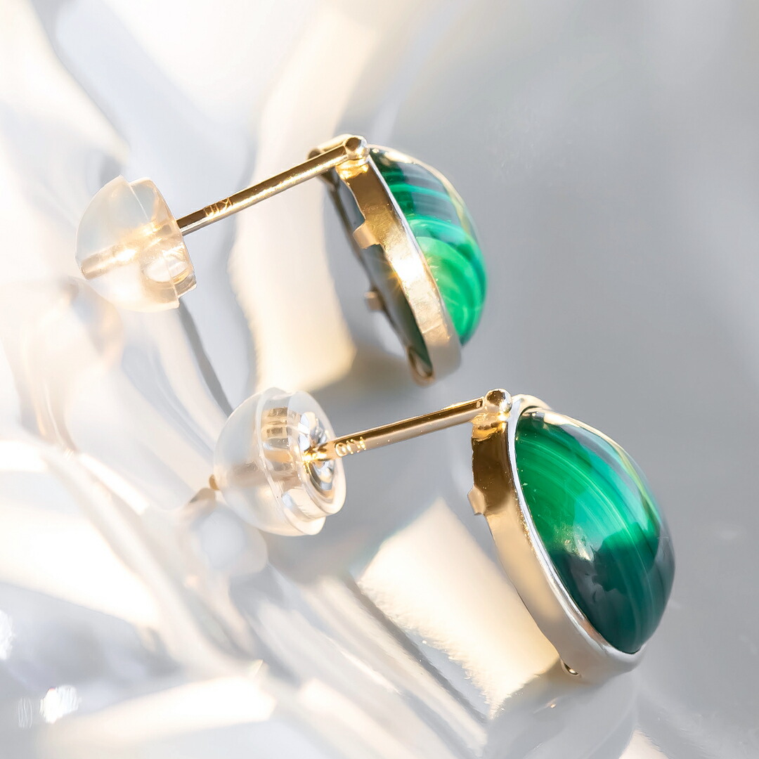 楽天市場】ピアス K10イエローゴールド マラカイト(オーバル