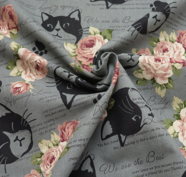 楽天市場】生地 猫柄 108cm巾 綿麻キャンバス≪バラとハチワレ≫(50800